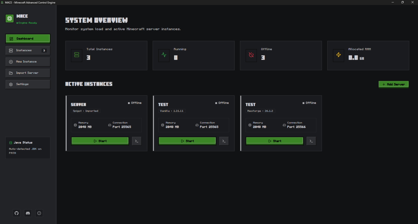 MACE dashboard system overview