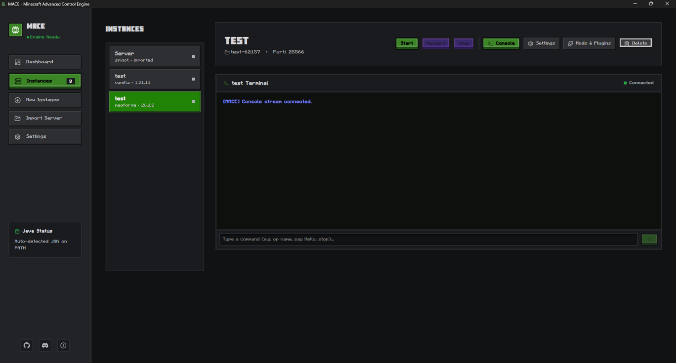 MACE instances console