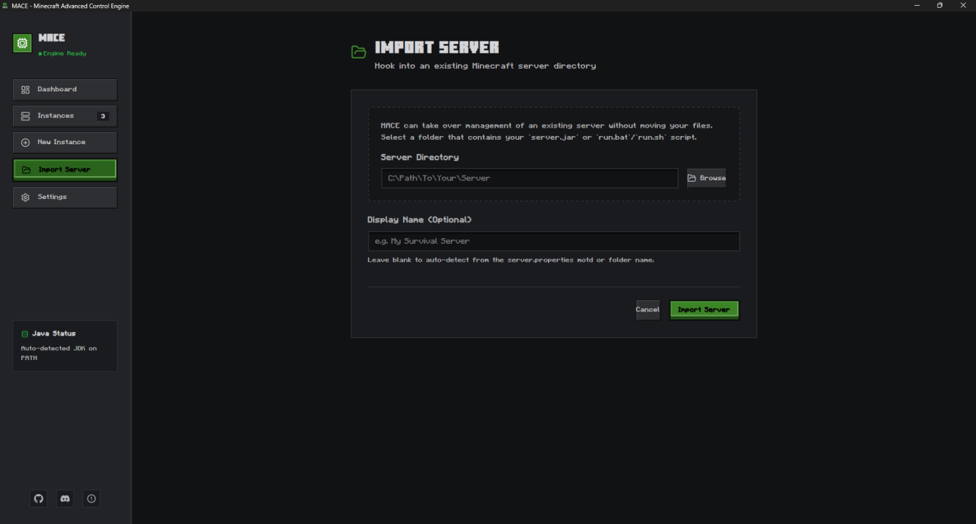 MACE import server demo