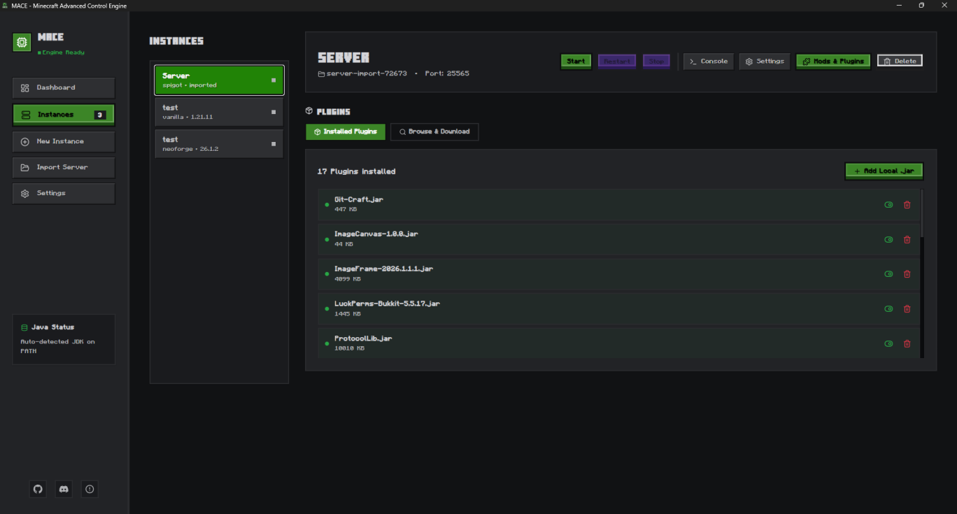 MACE mods and plugins manager